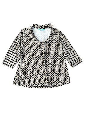 Anthonys Women's Sz XL Resort Wear Geometric Print 3/4 Sleeve Top Black & Beige
